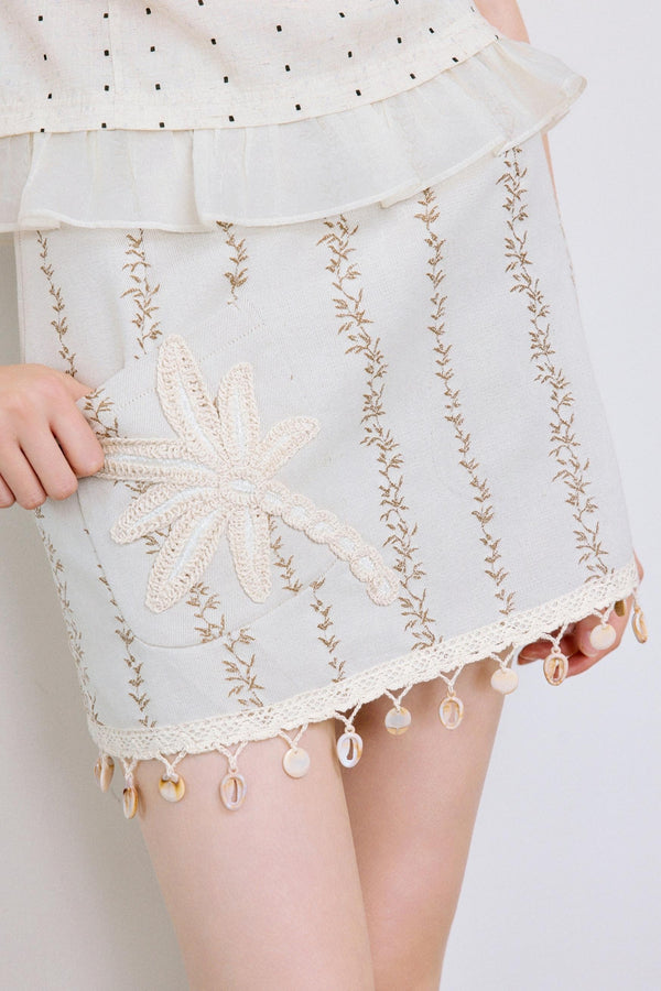 Bohemian Vine Embroidered A-Line Skirt