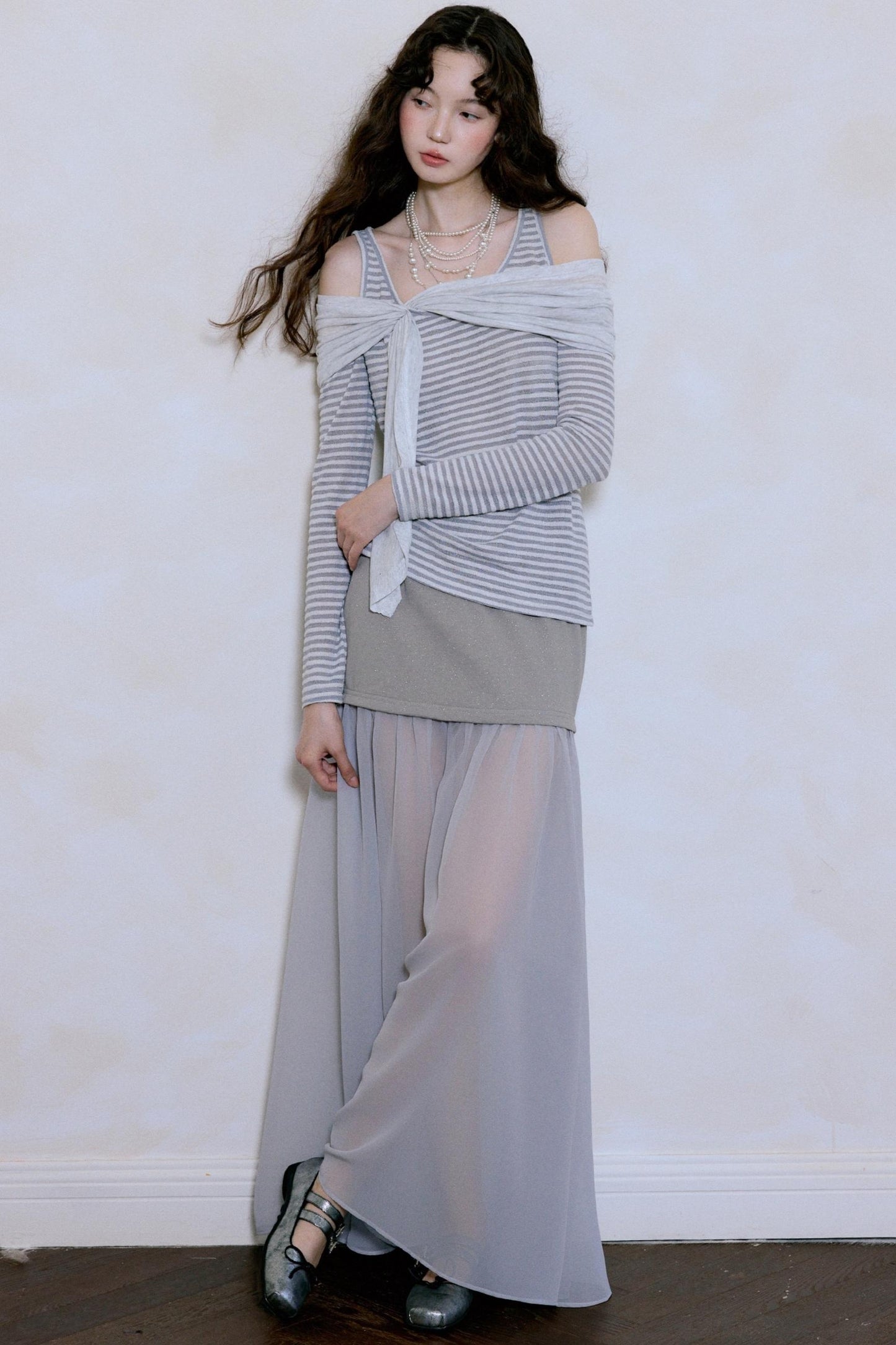 Fairy Stripe Knitted Top Skirt Set-Up