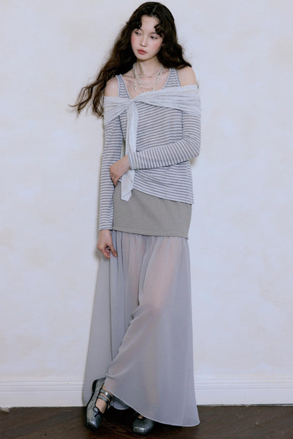 Fairy Stripe Knitted Top Skirt Set-Up