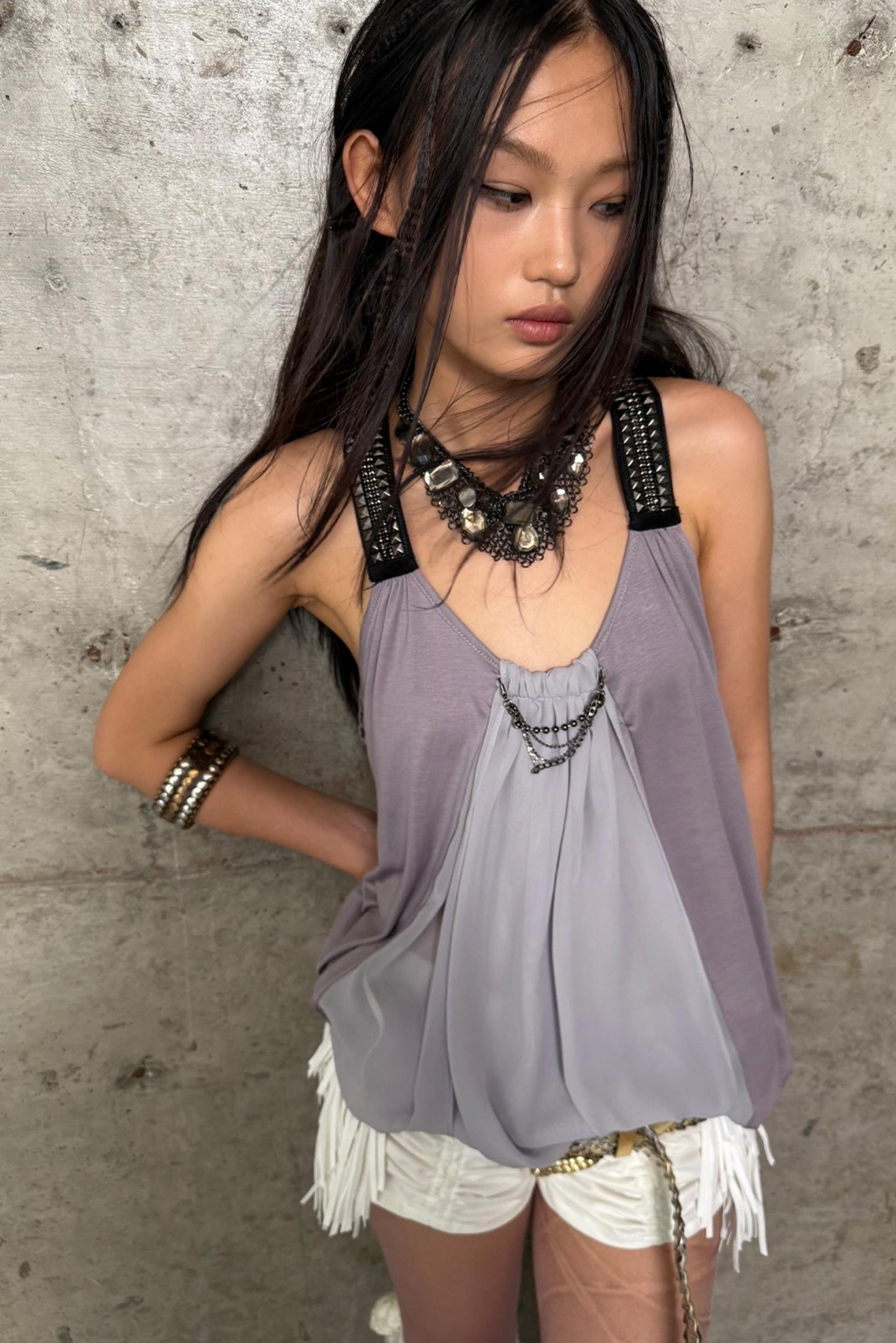 Metal-Studded Swing Tank Top