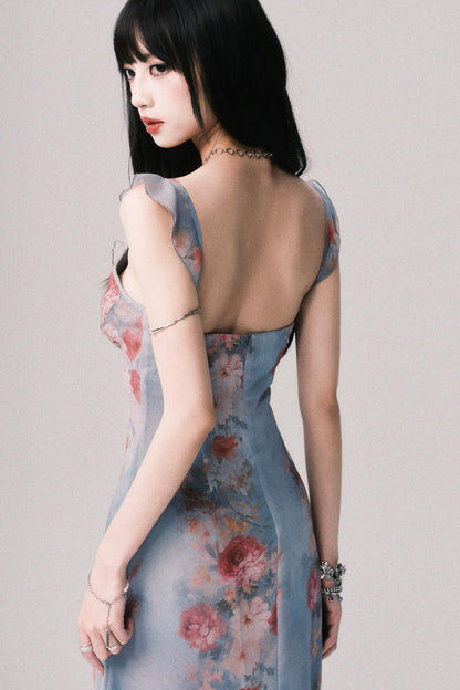 French V-Neck Halter Dress