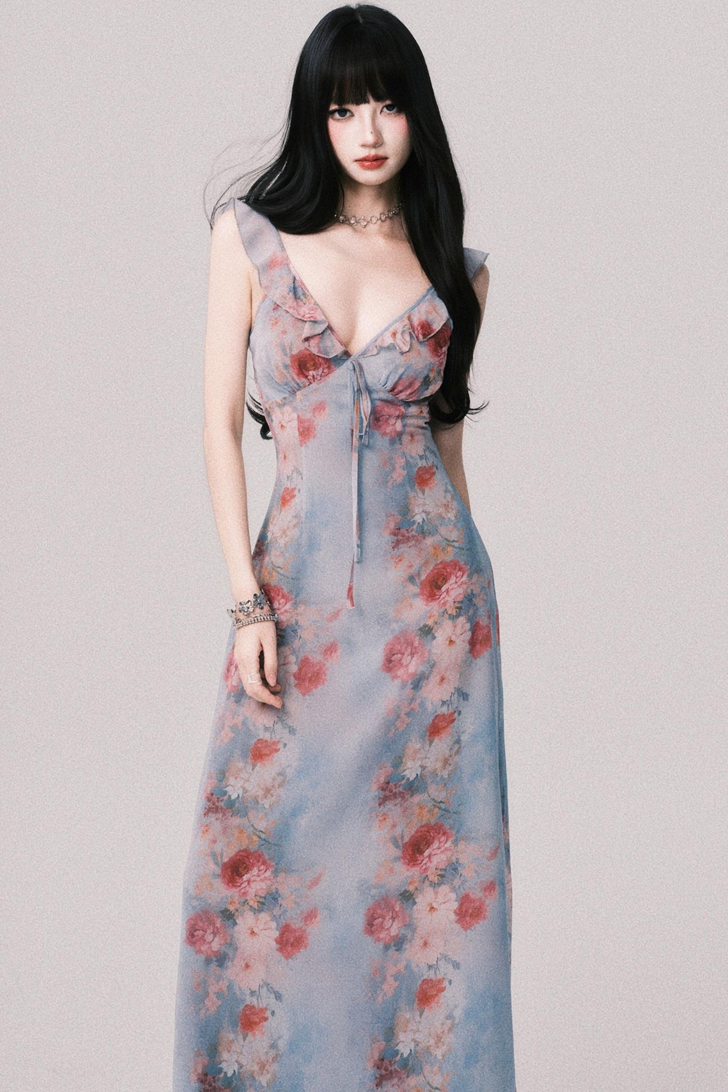 French V-Neck Halter Dress