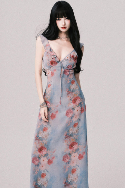 French V-Neck Halter Dress