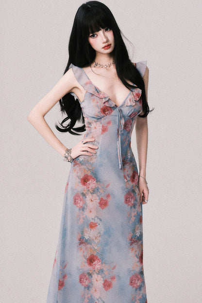 French V-Neck Halter Dress