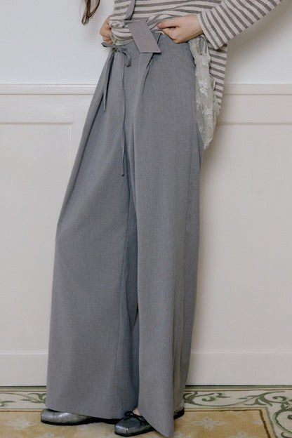 Gray Loose-Fitting Wide-Leg Pants