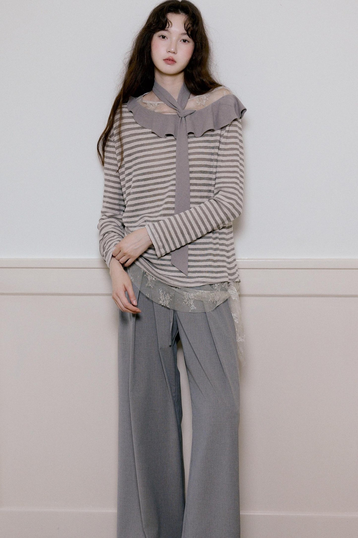 Gray Loose-Fitting Wide-Leg Pants