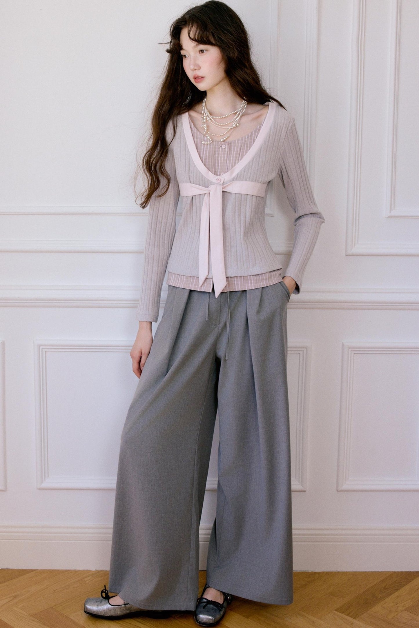 Gray Loose-Fitting Wide-Leg Pants