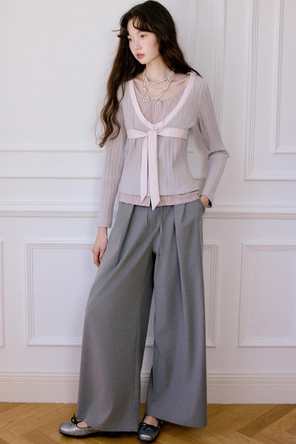Gray Loose-Fitting Wide-Leg Pants