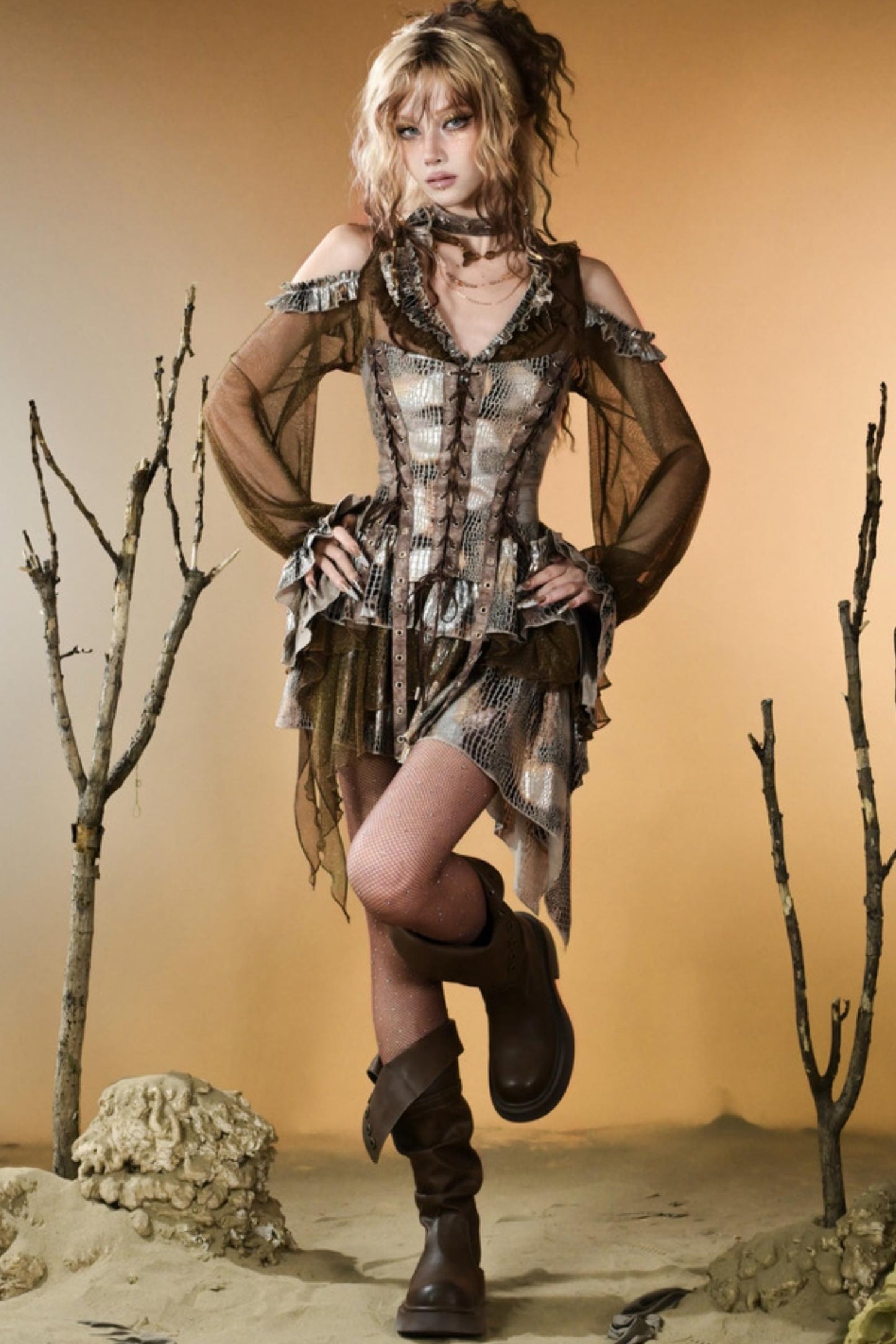 Gilded Snake Cutout Corset Blouse