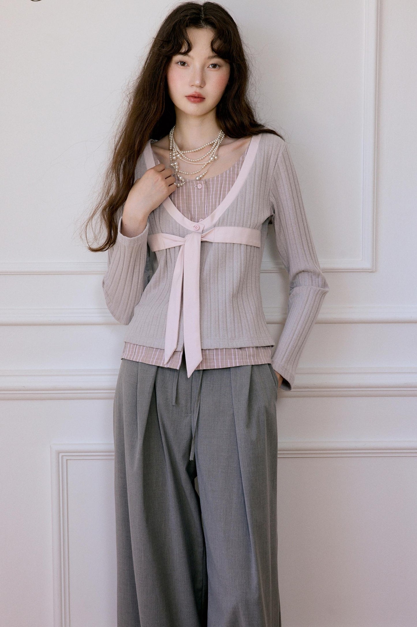 Gray Loose-Fitting Wide-Leg Pants