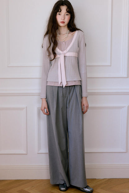 Gray Loose-Fitting Wide-Leg Pants