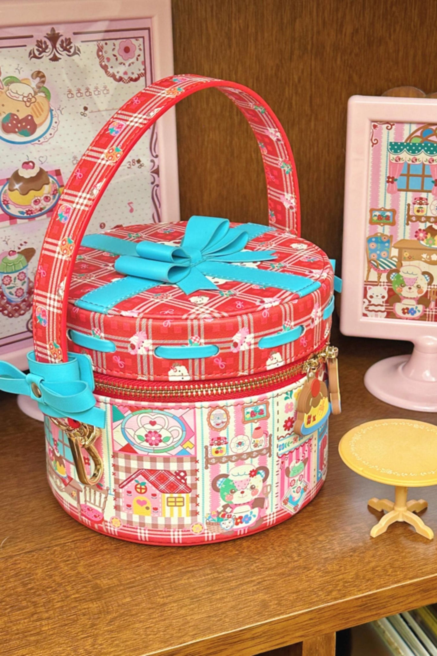 Red Check Bow Basket Bag