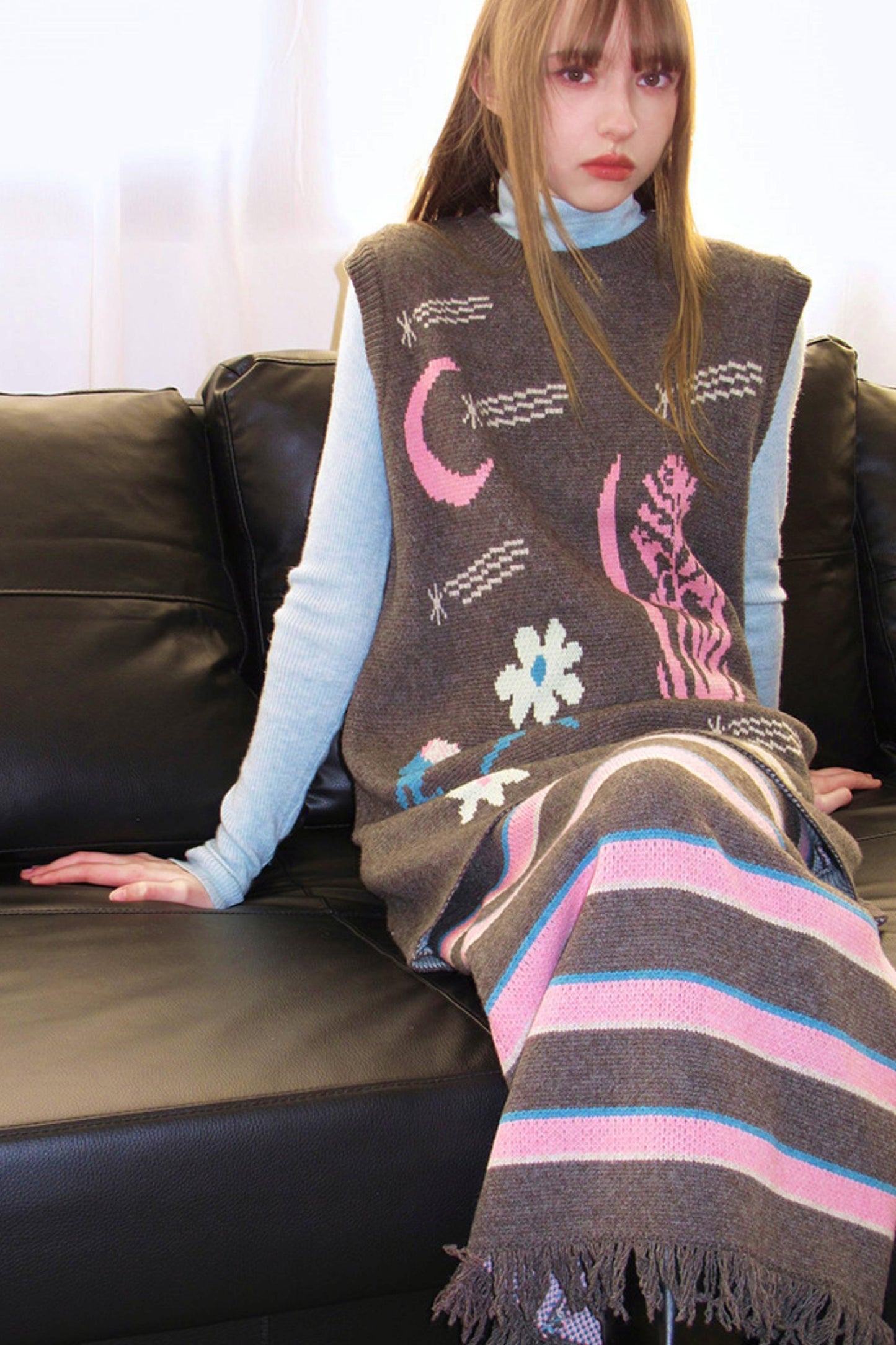 Retro Jacquard Sweater Vest Set