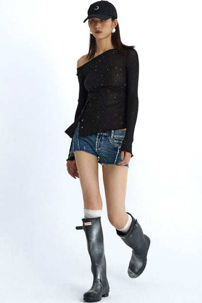 Pleated Rhinestone Tee