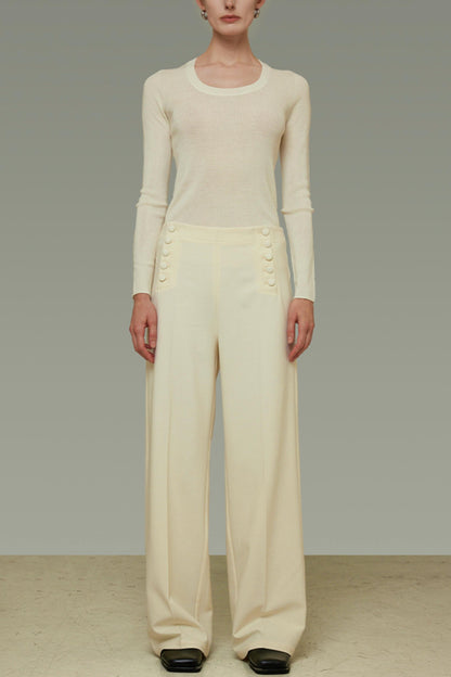 Side Button Loose Fit Pants