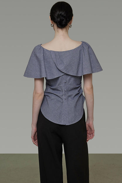 Chic One-Shoulder Lace Stripe Blouse