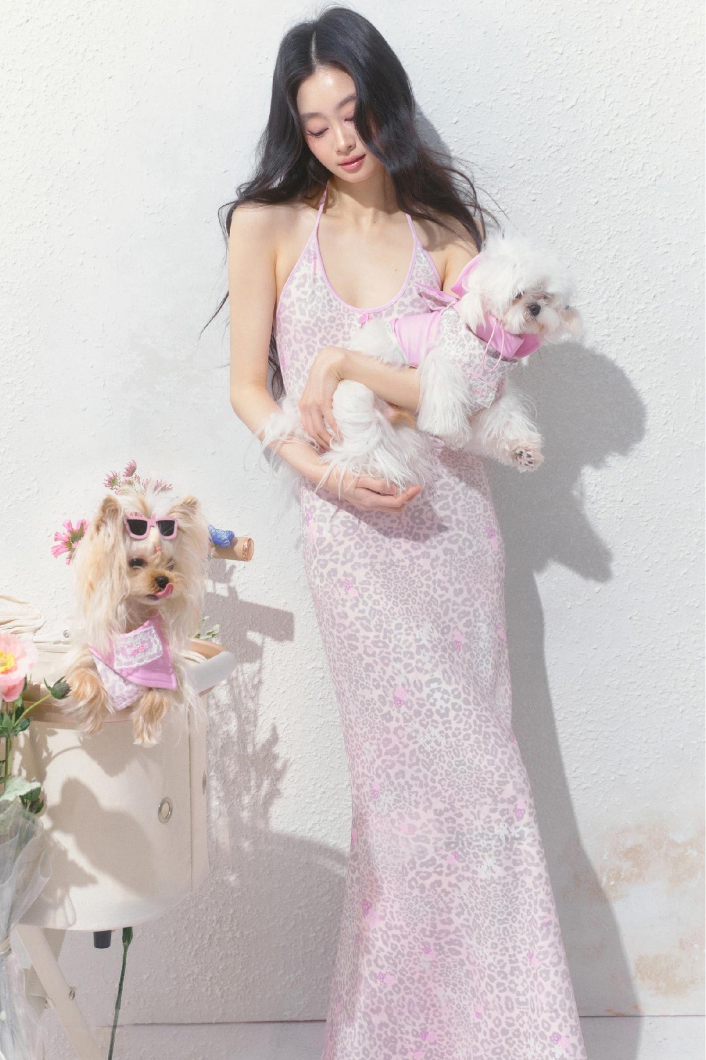 Pink Halter Backless Dress