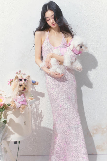 Pink Halter Backless Dress