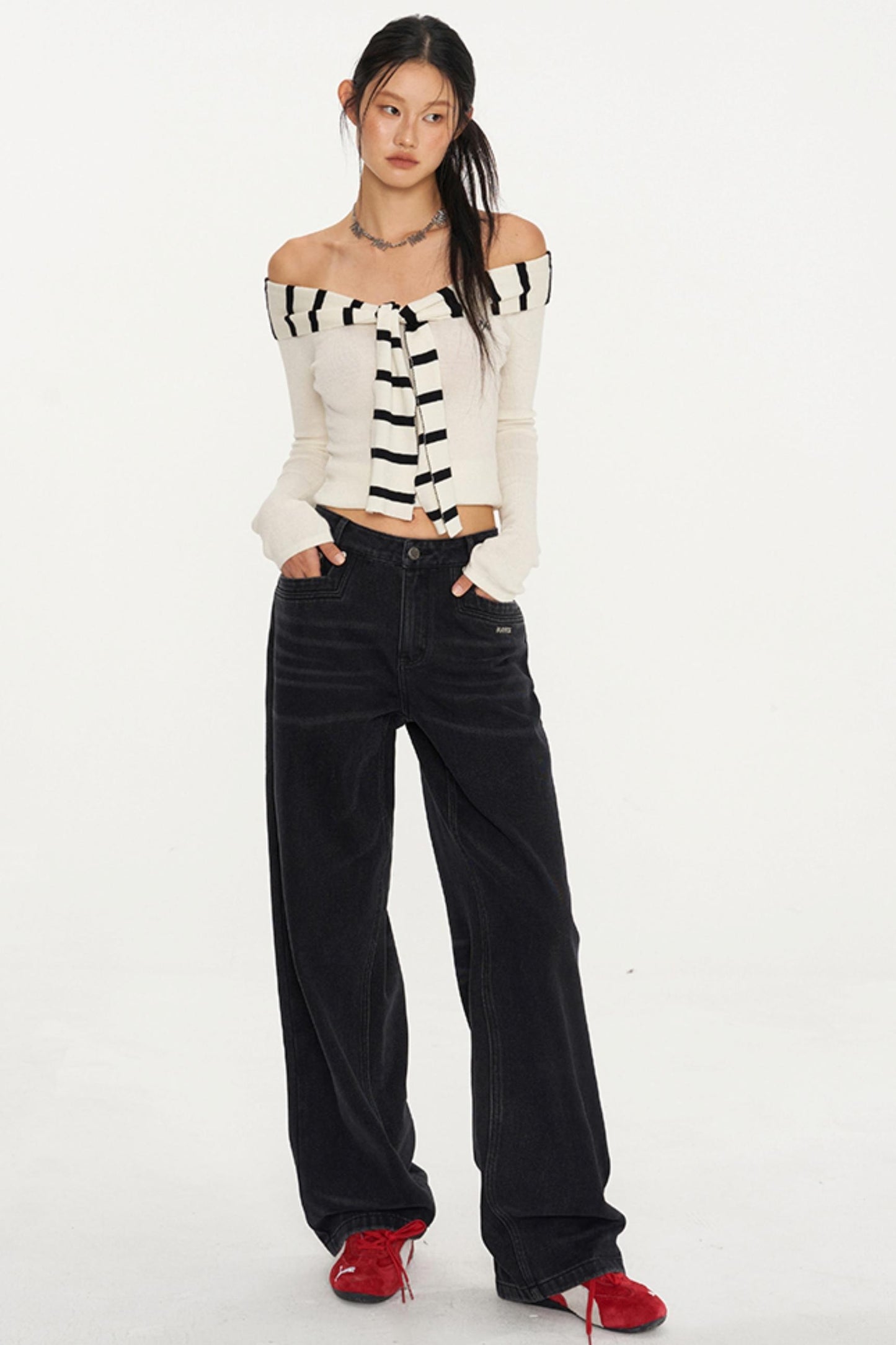 Sailor Collar Long-Sleeve Knit Top