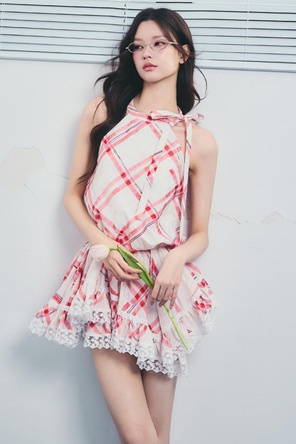 Memorial Rose Check Lace Dress