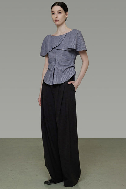 Chic One-Shoulder Lace Stripe Blouse