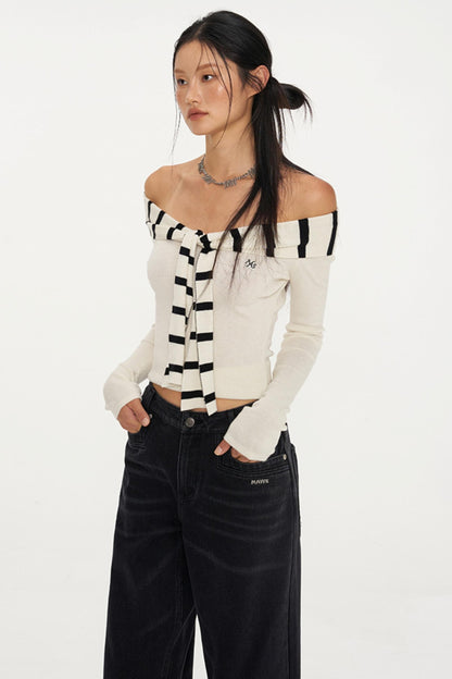 Sailor Collar Long-Sleeve Knit Top