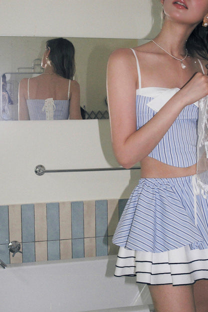 Blue Stripe Halter Skirt Set-Up