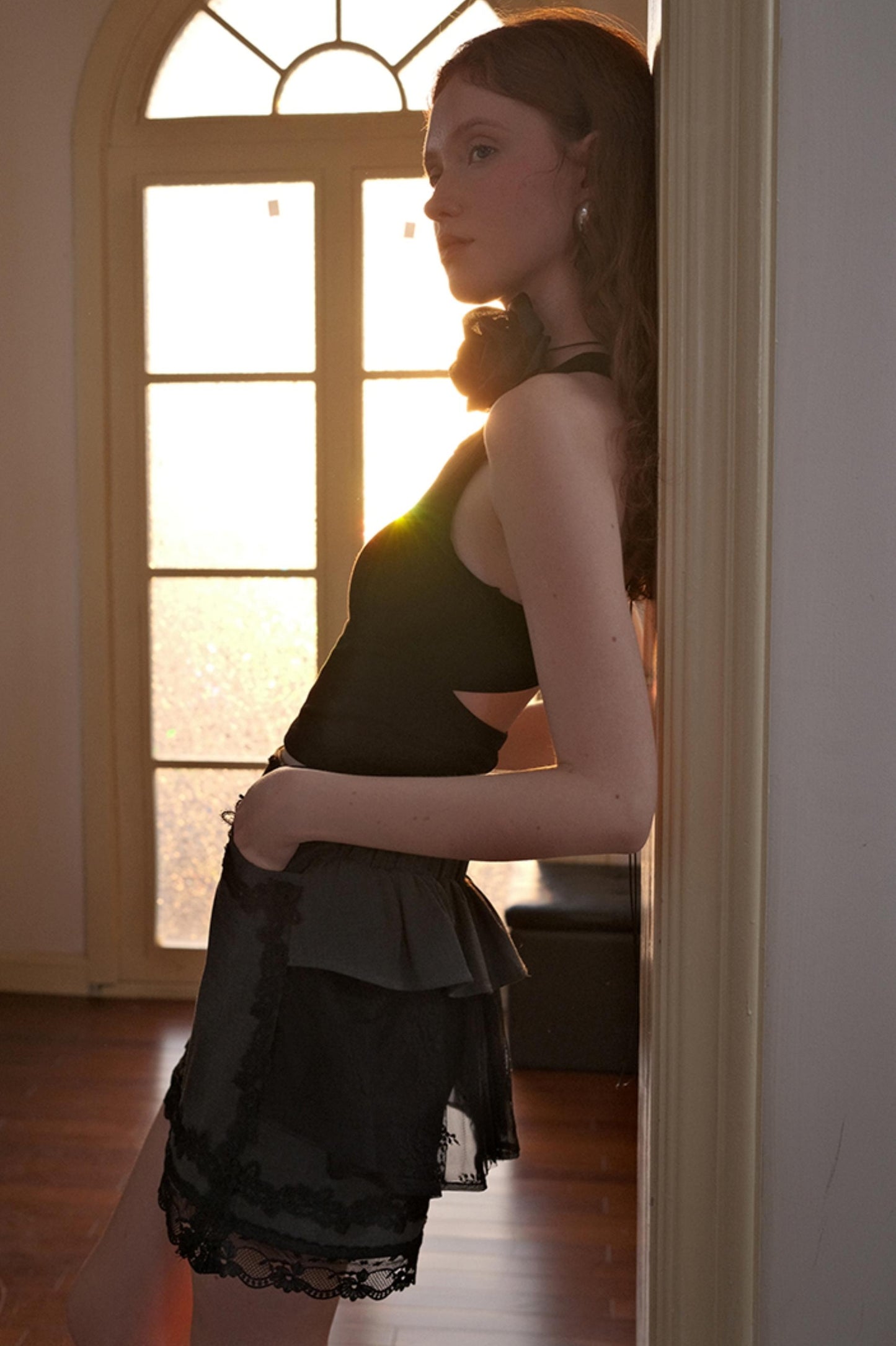 Dark Lace Midi Skirt