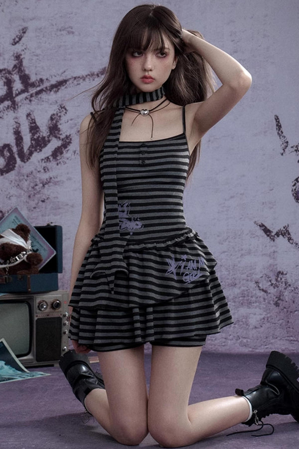 Summer Striped Dress & Shorts Set