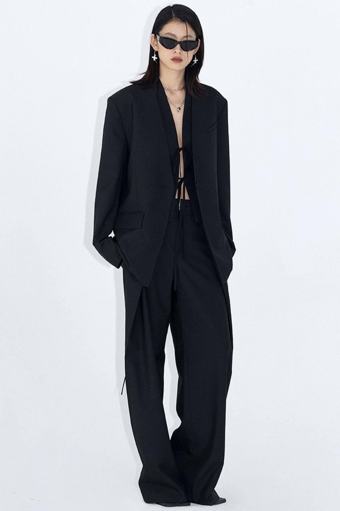 Draped Embroidered Suit Pants