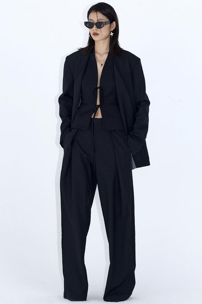 Draped Embroidered Suit Pants