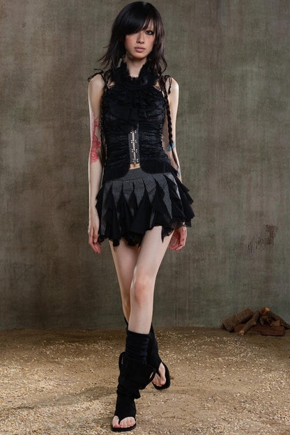 Polygonal Striped Bustier Skirt