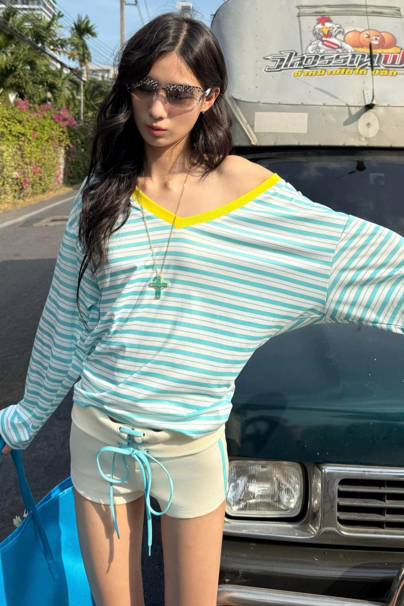 Striped V-Neck Vacation T-Shirt