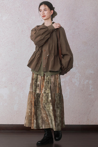 Autumn Green Stand Up Collar Chinese Shirt