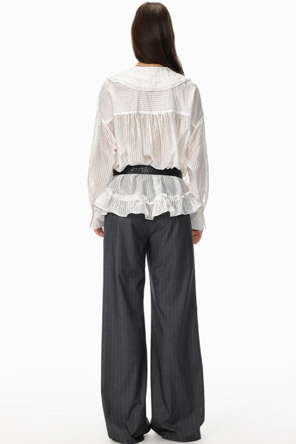 Ruffled V-Neck Striped Top