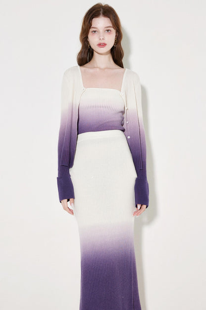 Chic Wool Knit Cardigan Skirt Set-Up