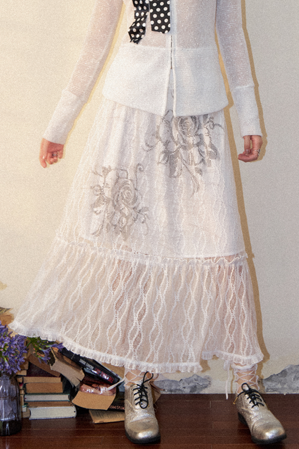 White Lace A-Line Long Skirt