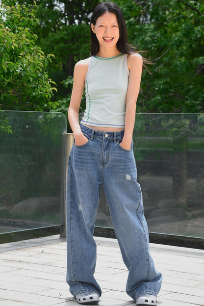 Denim Blossom Pants