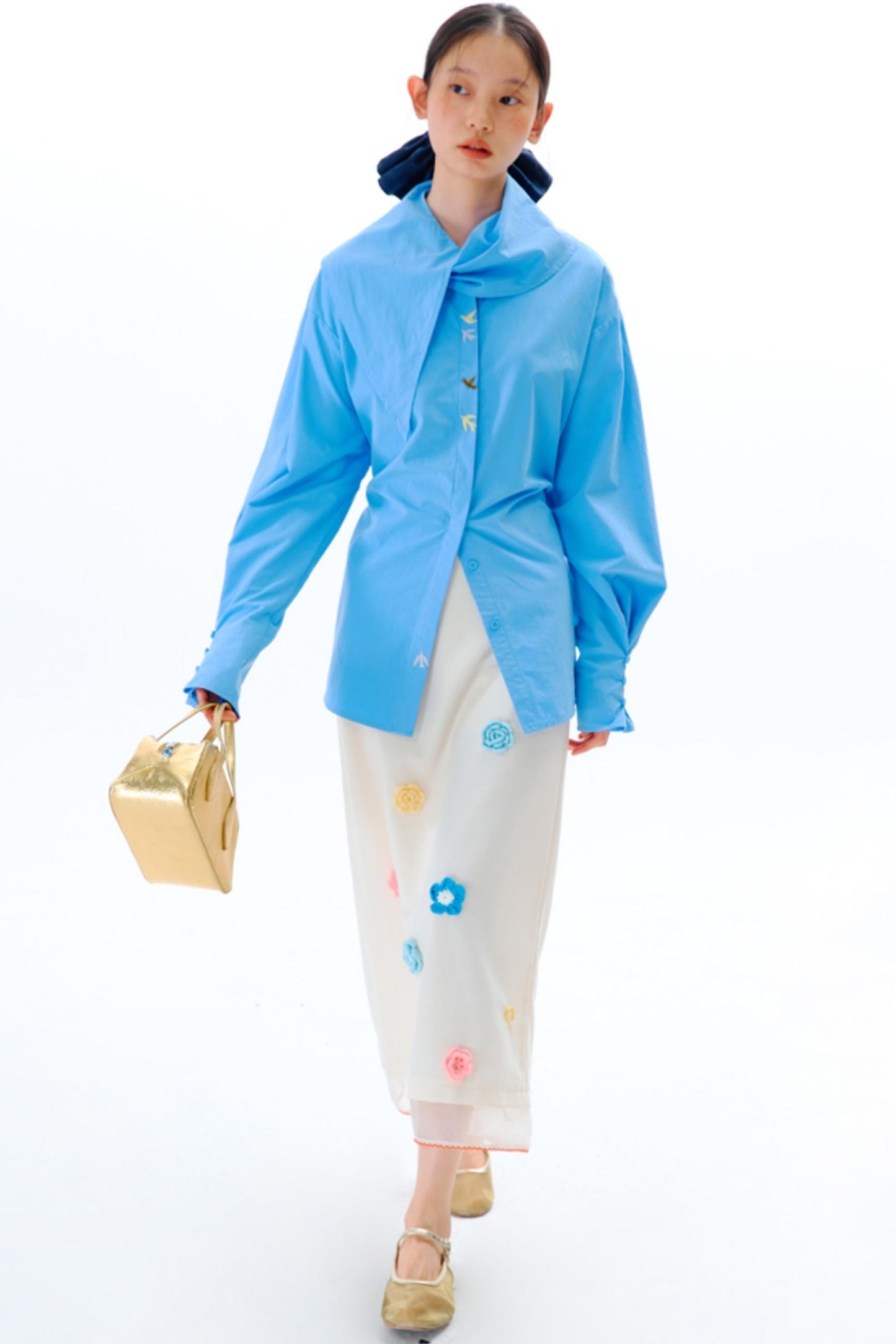 Hand Crochet Flower Organza Panel Skirt