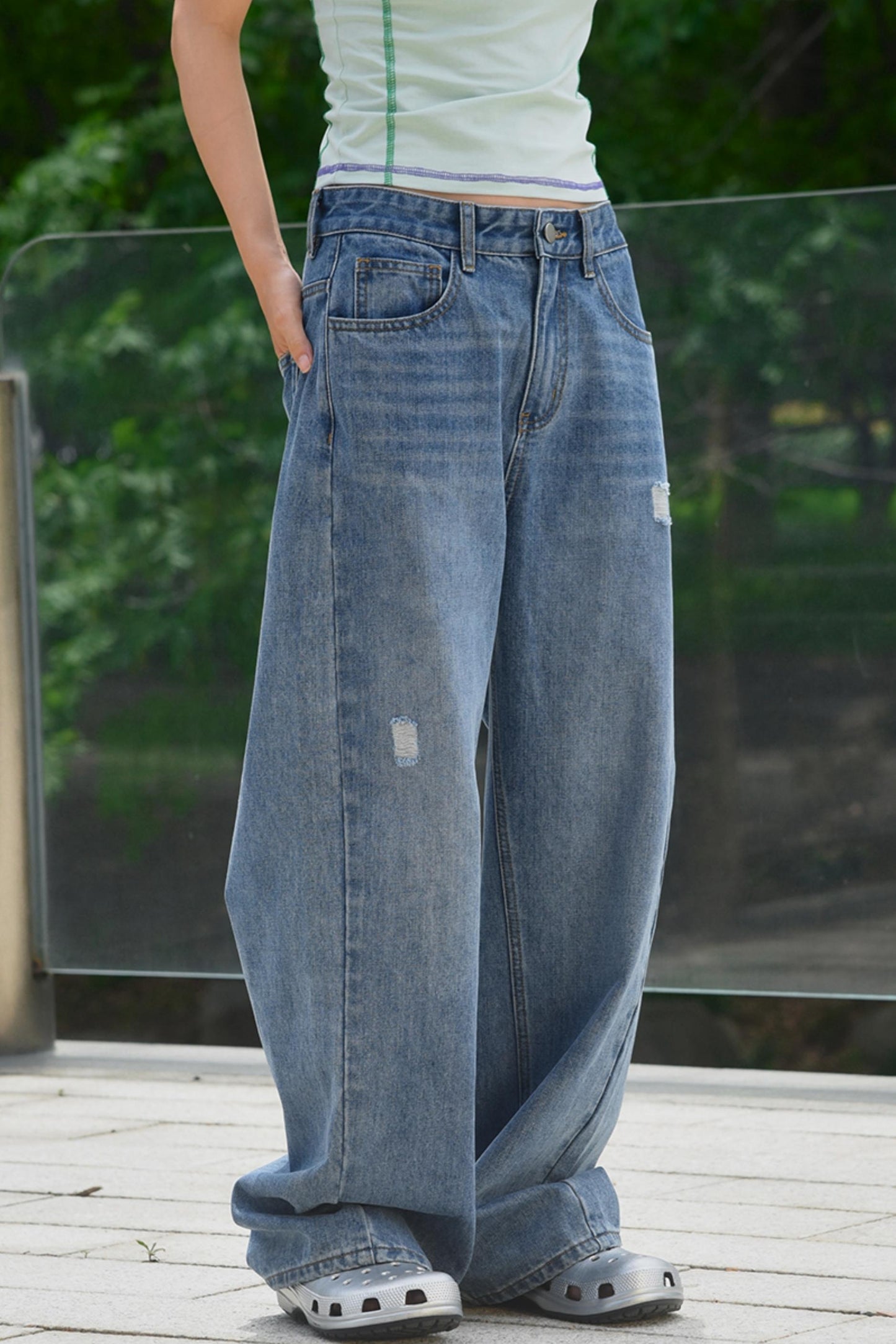 Denim Blossom Pants
