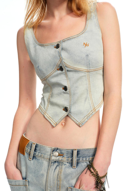 Vintage Micro-Stretch Denim Vest