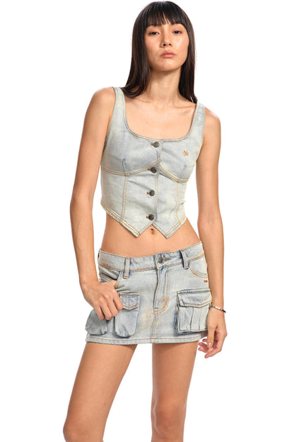 Vintage Micro-Stretch Denim Vest