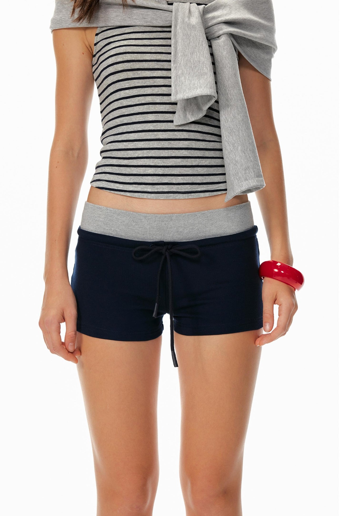 One-Shoulder Striped Top & Shorts Set-Up