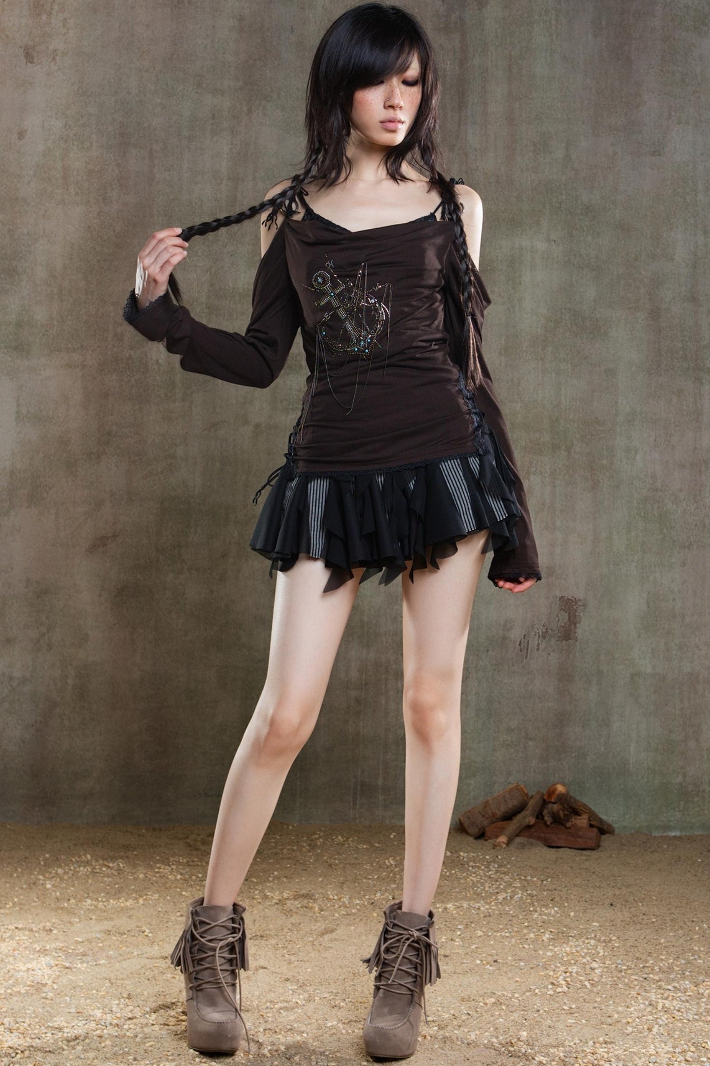 Polygonal Striped Bustier Skirt