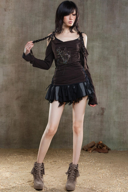 Polygonal Striped Bustier Skirt