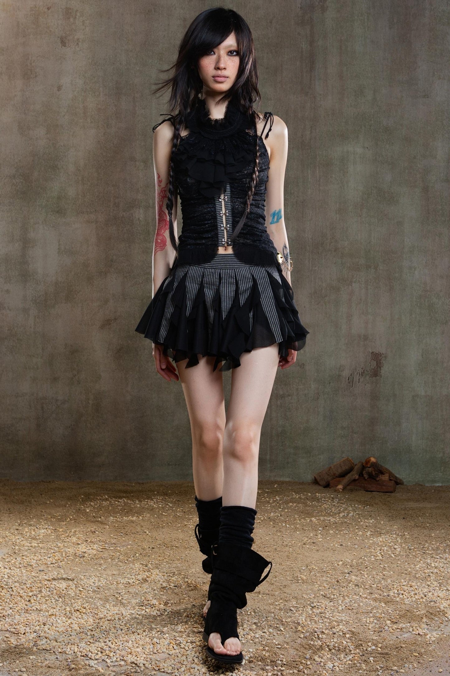 Polygonal Striped Bustier Skirt