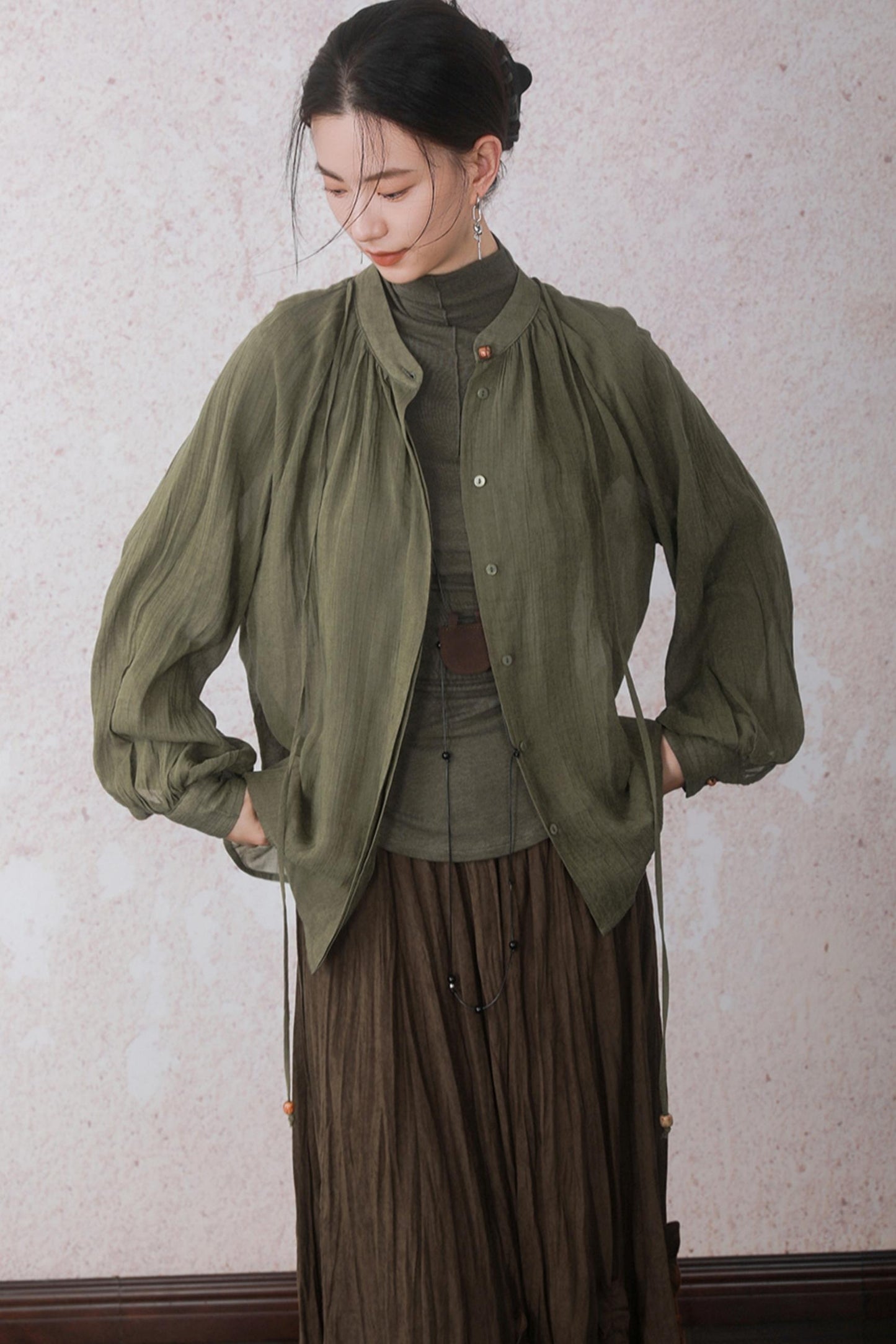 Autumn Brick Brown Fleece A-Line Skirt