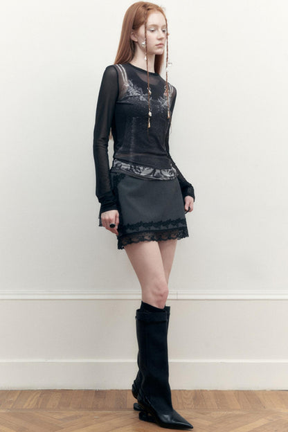 Dark Lace Midi Skirt