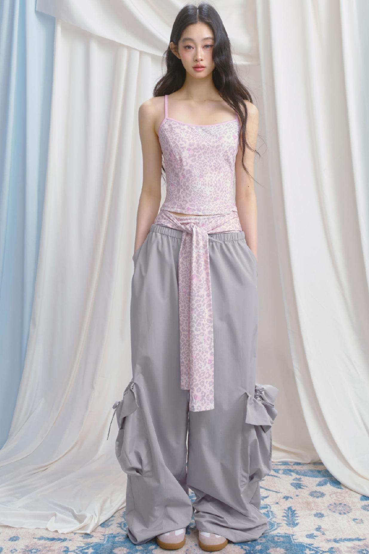 Peach Pink Leopard Print Camisole Set-Up