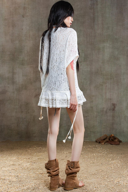 Earthy Orange Belt With Retro Lace Shirt Set-Up